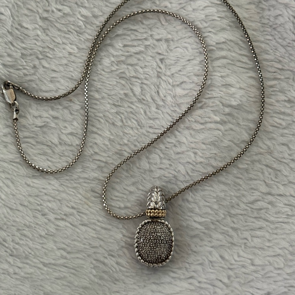 Sterling Silver 14k Gold Diamond Oval Dome Enhancer Pendant